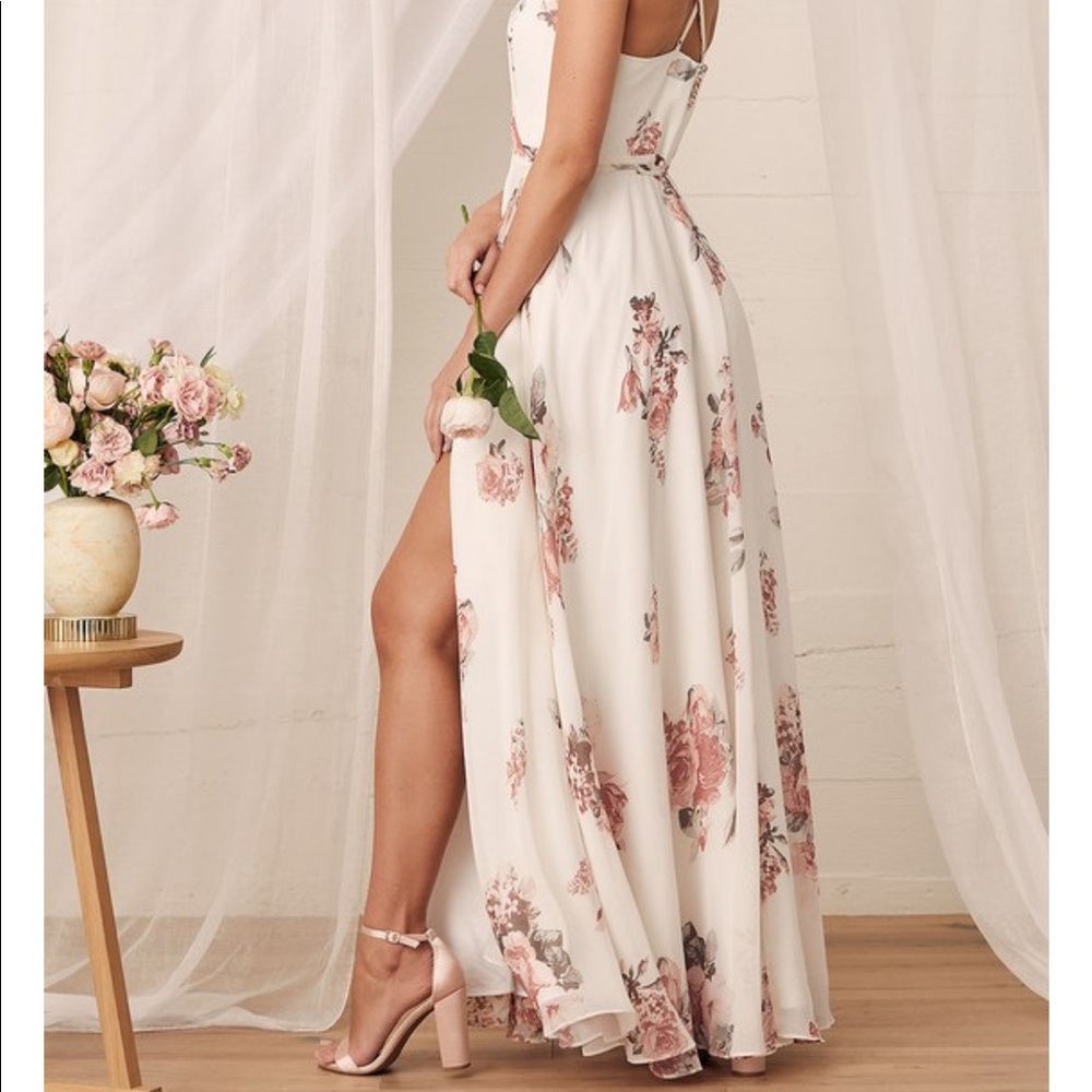 Elegantly Inclined Cream Floral Wrap Maxi Dress